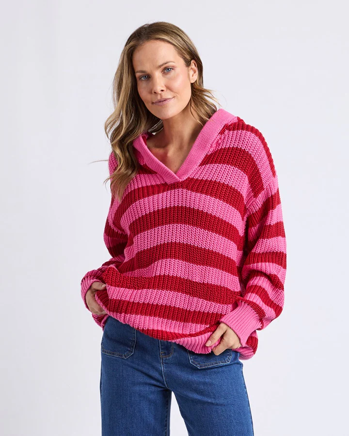 Stripe Hooded Knit - Cranberry Stripe