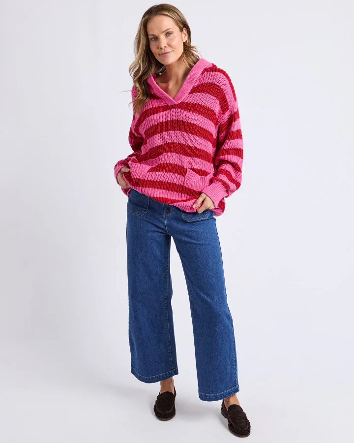 Stripe Hooded Knit - Cranberry Stripe - Image 2