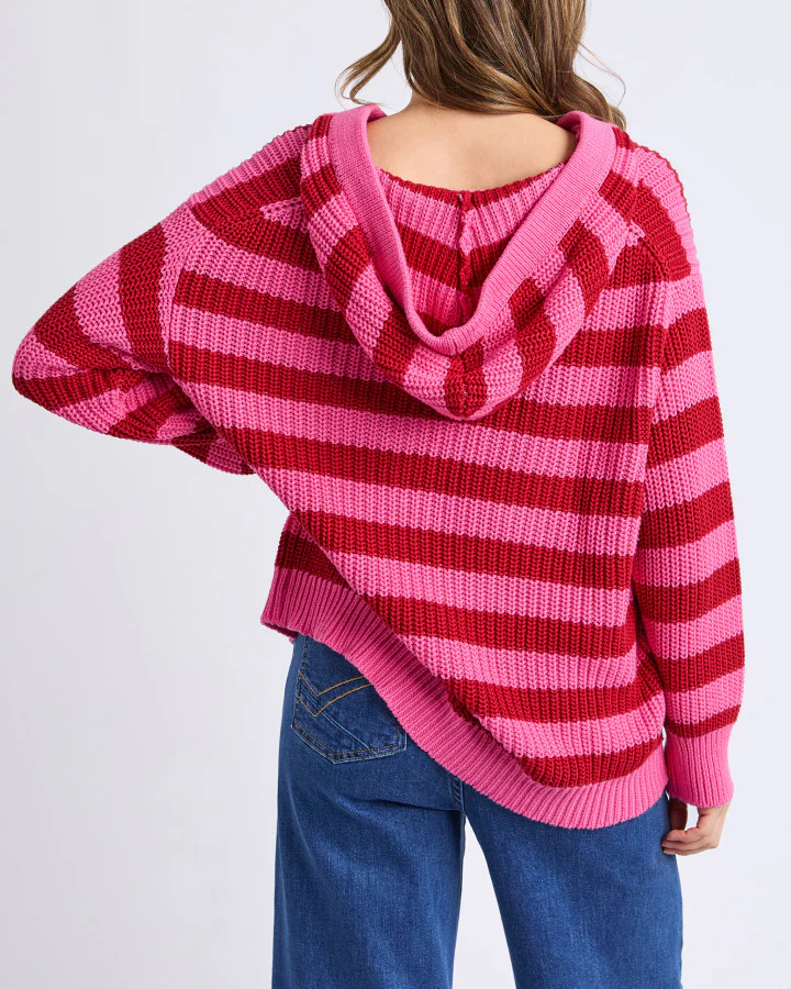 Stripe Hooded Knit - Cranberry Stripe - Image 3