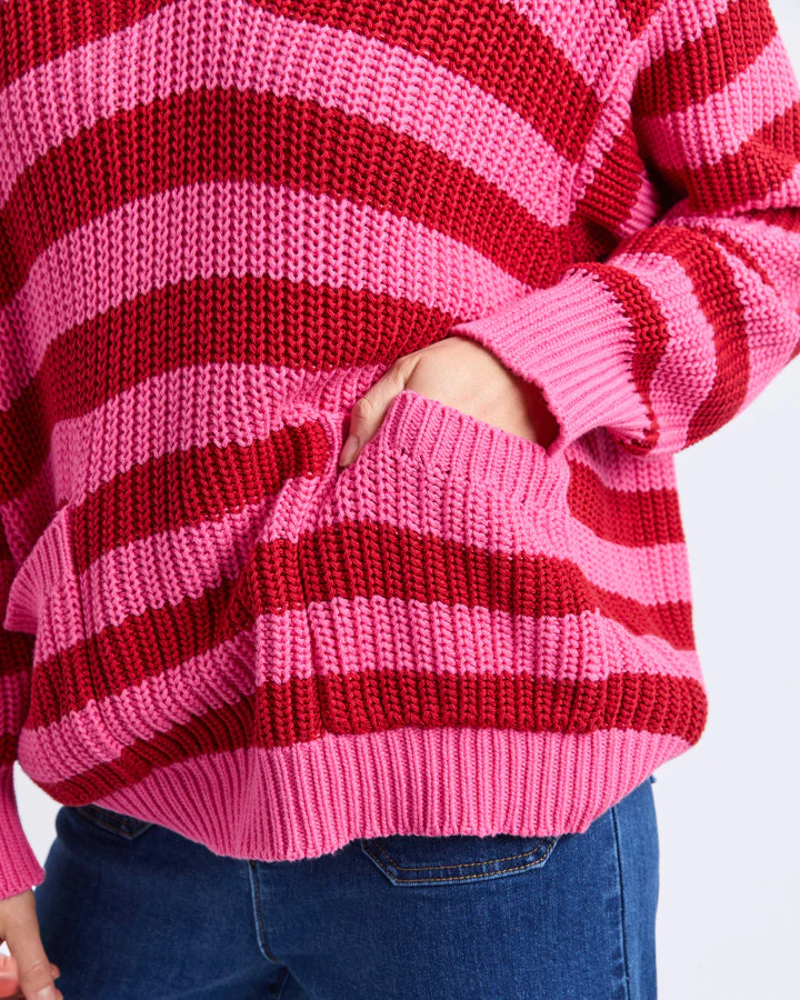 Stripe Hooded Knit - Cranberry Stripe - Image 4