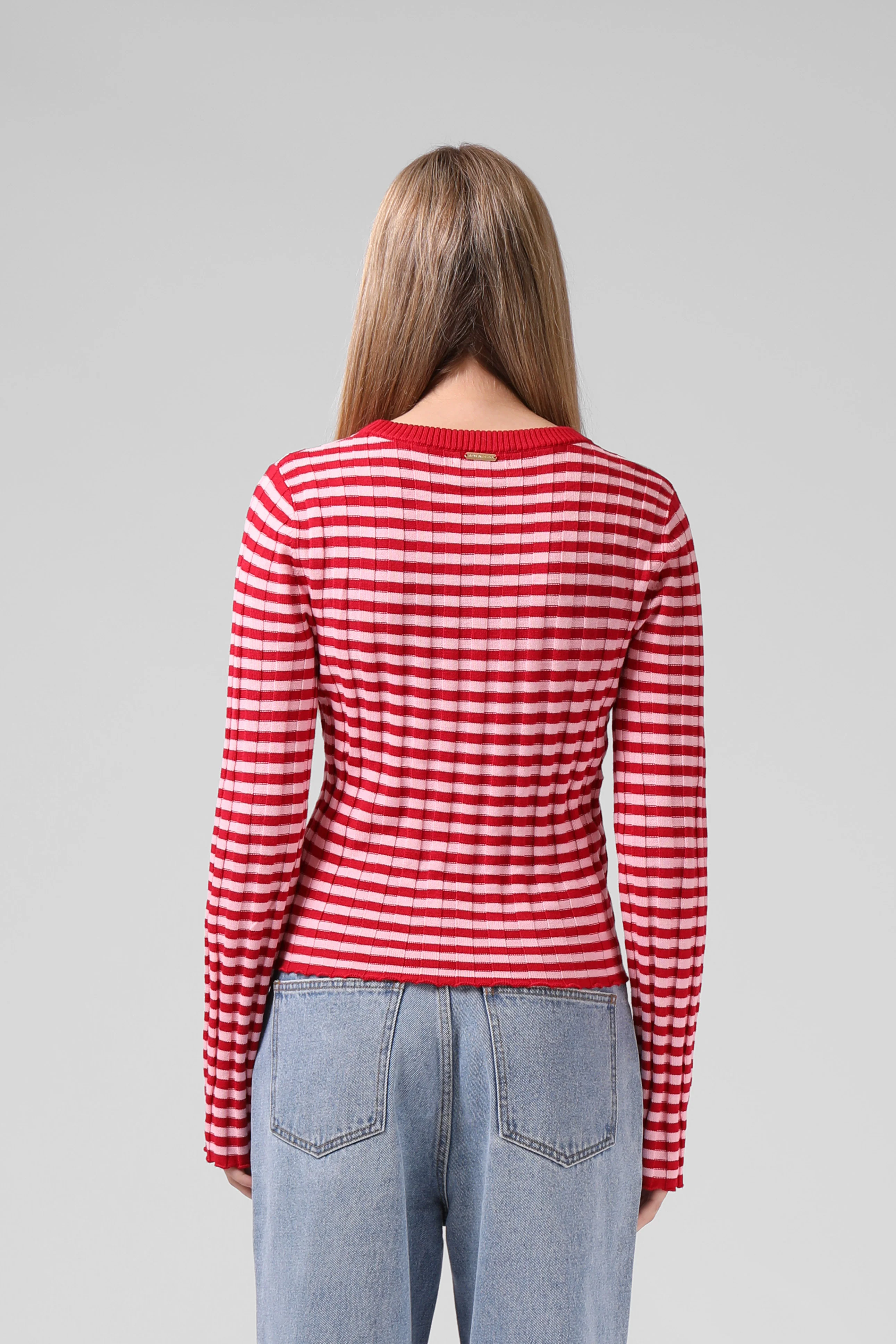 Stripe Knitted LS - Red - Image 3