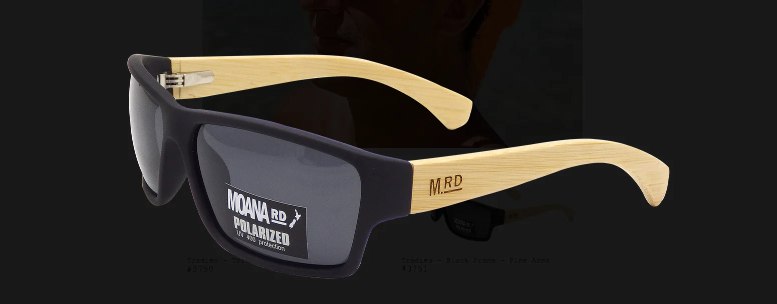 Sunnies - The Tradies Black with Bamboo Arms