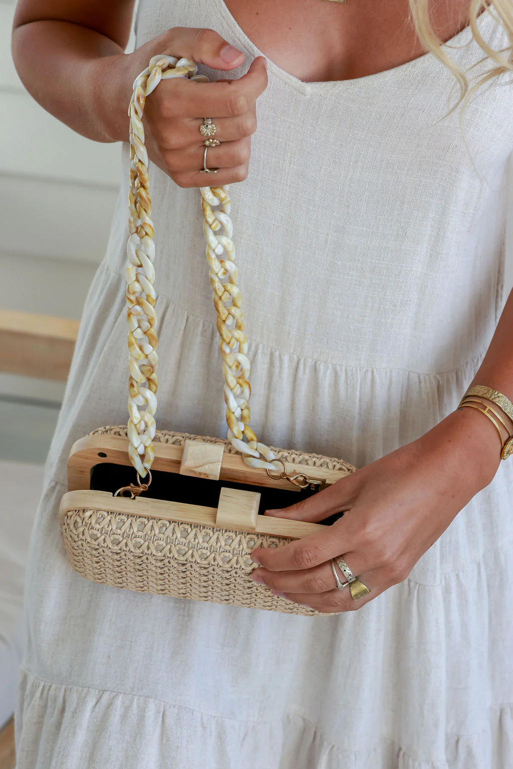 Timber Frame Woven Clutch Bag - Tan - Image 5