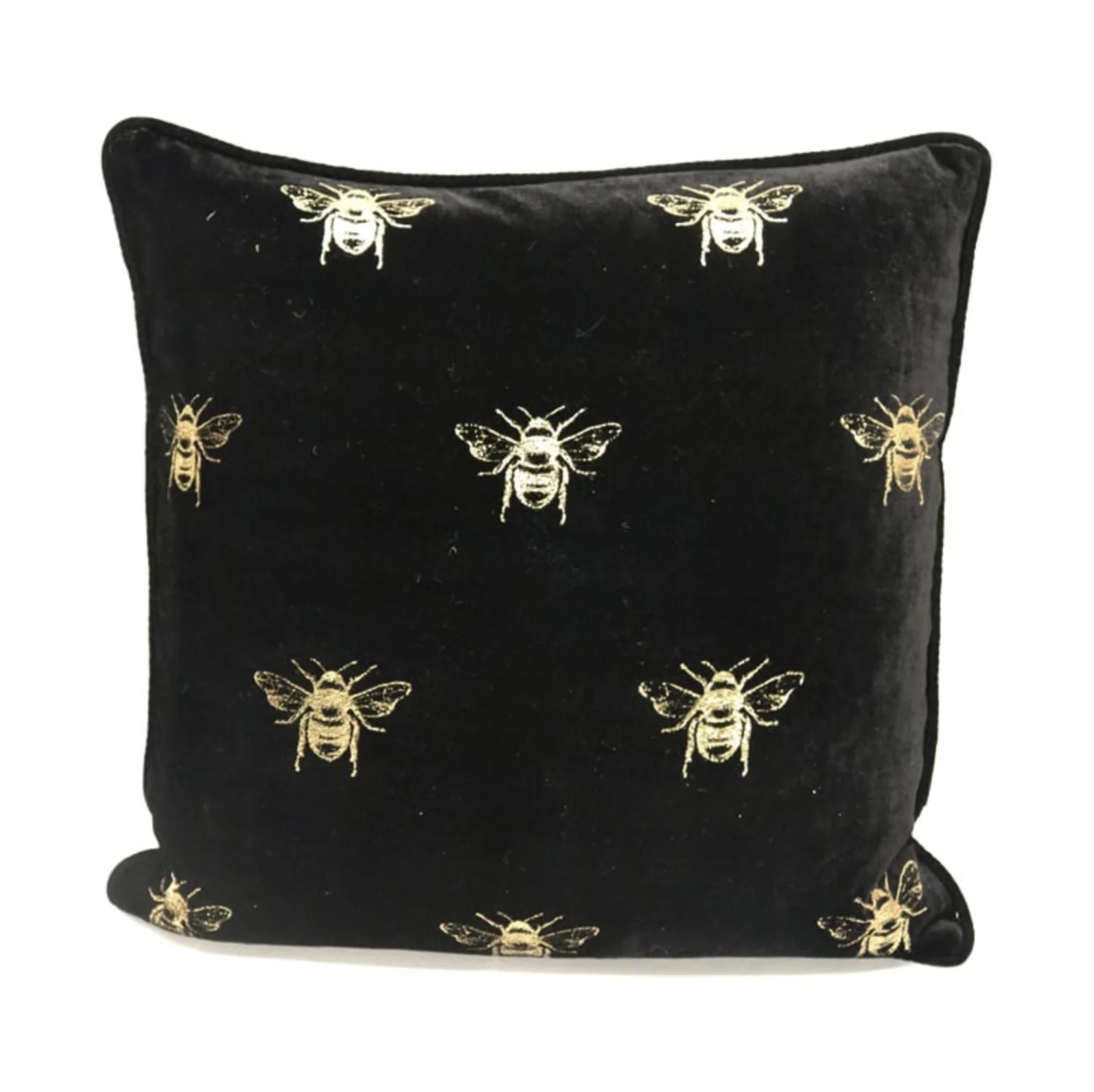 Velvet Multi Bee Cushion - Black/Gold