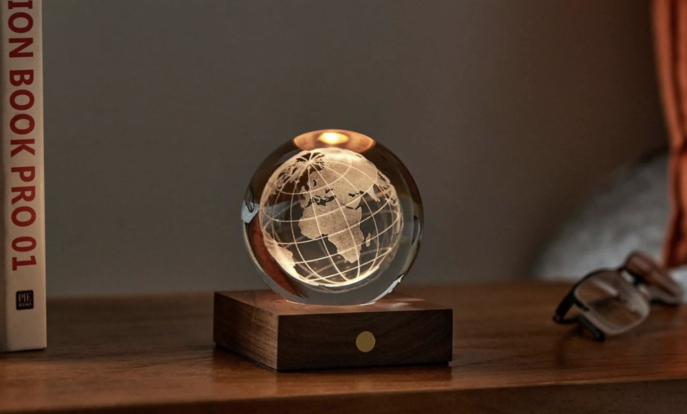 Walnut World Globe - 3D Laser Engraved LED Light
