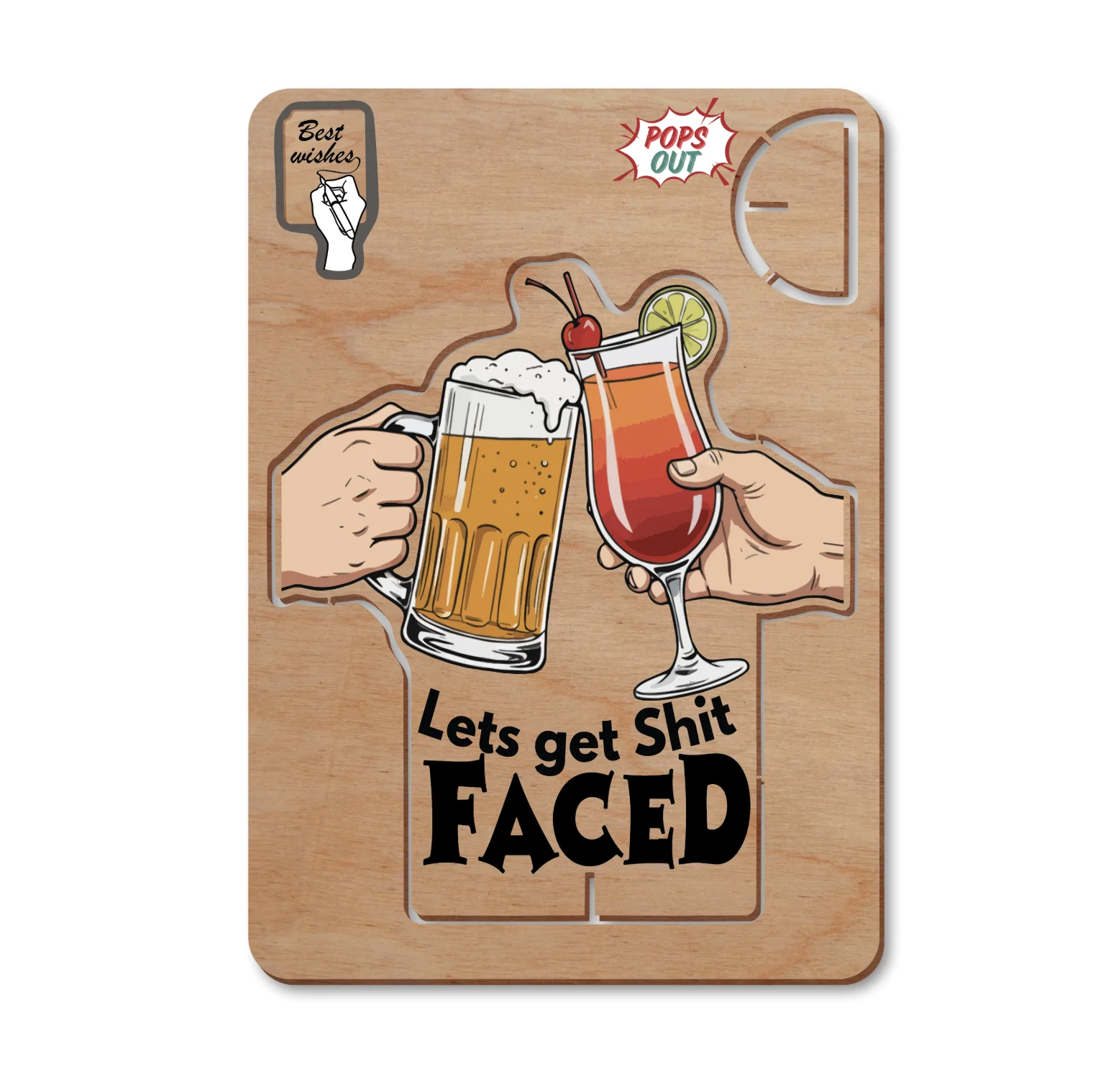 Wooden Greeting Card - Rude Cheers