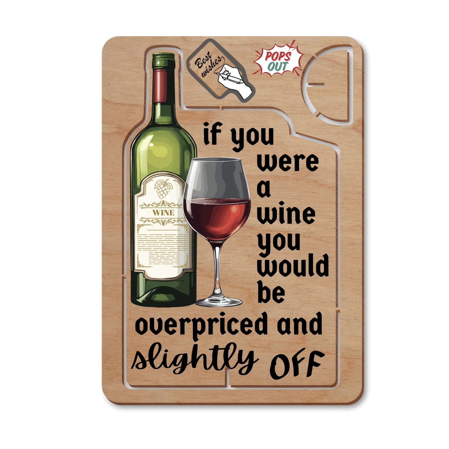 Wooden Greeting Card - Rude Wine