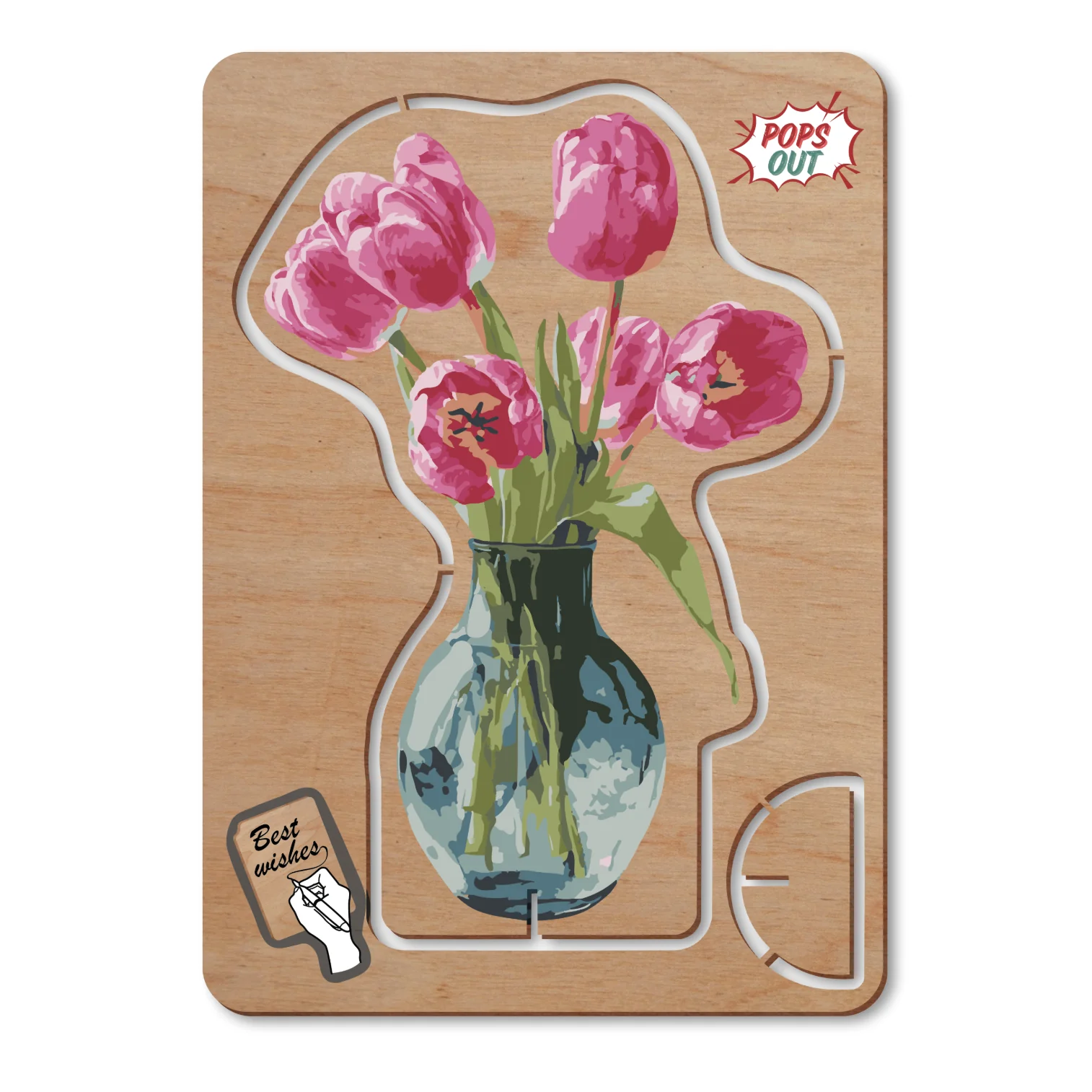 Wooden Greeting Card - Tulips